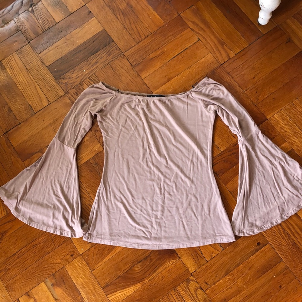 Flare bell bottom sleeve long sleeve brown off the shoulder top